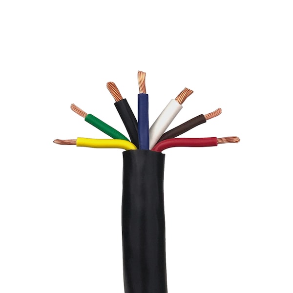 7 Conductor Trailer Cable, 10-12-14 AWG GPT, Color Coded PVC Wires with PVC Jacket, 1.5' Length